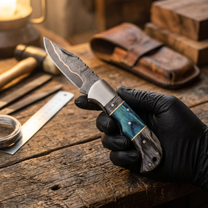 High Quality <b>copper</b> Damascus Steel Folding Blade Pocket Knife Wholesale Factory Rates wood Handle Tactical Application - Product Image 1