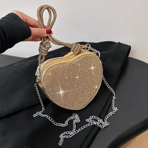 Wholesale 2024 Heart Shaped Rhinestone Purses Chain Shoulder Hand Woven Clutch Hand Bag Luxury Ladies Party Clutch