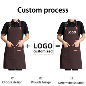 Grembiule da uomo in tessuto non tessuto, regolabile, per barbiere, barista, con logo, in cotone color kaki, per cucina - Product Image 3