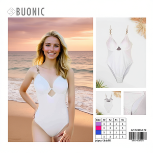 Costume da bagno intero da donna HDJ bianco taglia 44 46 48 50 con scollo a V profondo, push-up e cut-out, per mare e piscina - Product Image 3