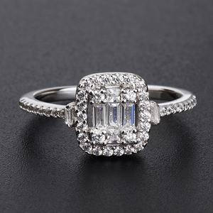 Plata 925 baguette diamant 18k plaqué or bijoux zircon femmes promettent des anneaux de mariage couple bague de fiançailles en argent sterling 925 - Product Image 1
