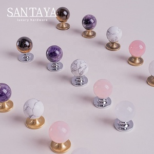 Santaya实心黄铜水晶拉手厨房橱柜拉手天然石材拉手衣柜梳妆台抽屉旋钮家具小旋钮 - Product Image 1