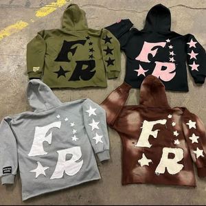 Yingling recadrée sweat à capuche lourd 400 Gsm Vintage en détresse broderie Patch Applique ourlet brut acide pierre lavé sweats à capuche hommes - Product Image 1