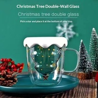 Tasse en verre borosilicate à double paroi avec poignée en forme de flocon de neige et étoile dorée, cadeau de Noël pour la maison, le bureau ou le café