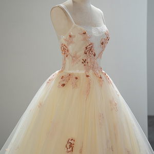 Robe de bal en tulle champagne clair Sfy242 avec bretelles, robe de bal pour Sweet 16, robe de soirée formelle Jancember - Product Image 4