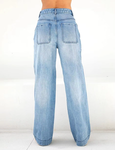 Jeans à jambes larges pour femmes Denim Factory, style vintage, taille haute, coupe ample, denim rigide de qualité supérieure, service OEM - Product Image 3
