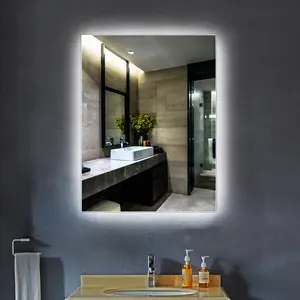Espejo led para colgar en la pared con borde esmerilado, pantalla táctil inteligente, cuadrado, para baño, gran oferta