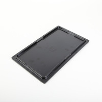 Plateau de service rectangulaire plat moderne et minimaliste en mélamine noire de qualité alimentaire pour steak, sushi et sashimi