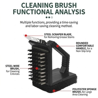 Brosse de nettoyage de barbecue d'extérieur 3-en-1 en acier inoxydable sans poils, avec grattoir et nettoyeur