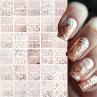 30 feuilles d'autocollants pour ongles en or rose métallisé, motif floral en dentelle vintage, autocollants adhésifs pour nail art, décorations de salon