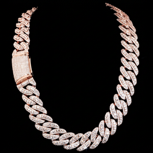 Collier Statement Hiphop Unisexe en Argent 925 Plaqué Or Rose de Luxe avec Moissanite Taille Baguette et Sertissage Griffe, Chaîne à Maillons, Usage Quotidien - Product Image 1
