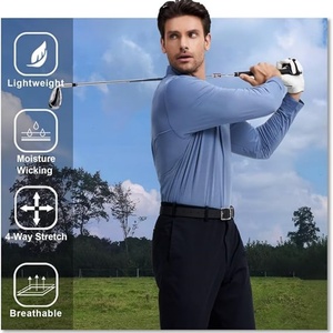 Chemise à manches longues pour homme, taille XL, coupe classique, respirante, sportive, décontractée, col classique, séchage rapide, tissu tricoté, spandex/polyester, rayures fines - Product Image 1