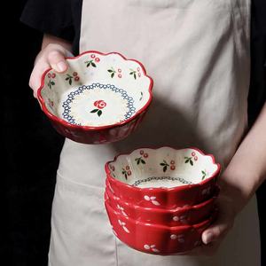 Bol en céramique de style <span class=keywords><strong>japonais</strong></span> pour salade, fruits, desserts et collations, vaisselle en céramique de style fleur, ustensiles de cuisine, pots, bol en céramique de style cerise, vaisselle en porcelaine - Product Image 6