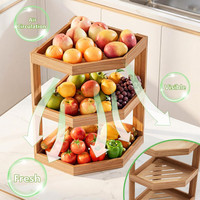 Estante Ahorrador de Espacio para Patatas y Cebollas, Cesta de Madera de 3 Niveles para Frutas y Verduras, Organizador para Encimera de Cocina