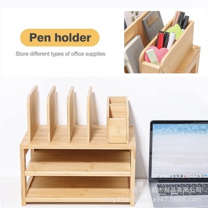 Wooden Office <b>Desk</b> Storage <b>Shelves</b> 3 Tier Solid Wood Document Rack Organizer For Home Office Student Use - Product Image 2