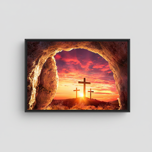 Christian Cross <b>Canvas</b> Art: Sunrise Landscape Printed <b>Canvas</b> Artwork,BLACK <b>FRAMED</b> <b>CANVAS</b> - Product Image 2