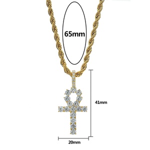 New Iced out Zircon Baguette chéo hiphop Mặt dây chuyền chuỗi nam trang sức vàng bạc màu CZ Mặt dây chuyền vòng cổ Bling chéo quyến rũ - Product Image 3