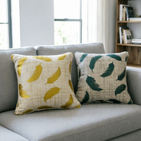 Housse de coussin décorative en jacquard métallique à motif plumes, double face, avec passepoil, fournie directement par l'usine