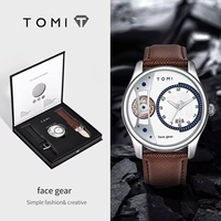 Мужские кварцевые часы TOMI T105: горячая распродажа, высокое качество, календарь, кожаный ремешок, модные наручные часы в наличии