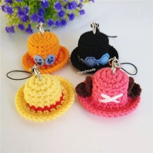 Chapeau de paille en laine crocheté à la main, thème pirates Luffy, Ace, Sabo, les trois frères, Chopper, avec pendentif créatif, bijou fantaisie - Product Image 3