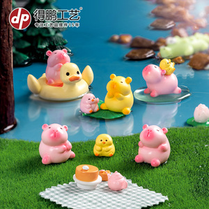 Figurines miniatures de capybara et de canard en résine, décoration artisanale pour salon, présentoir de bureau, ensemble multi-pièces - Product Image 1