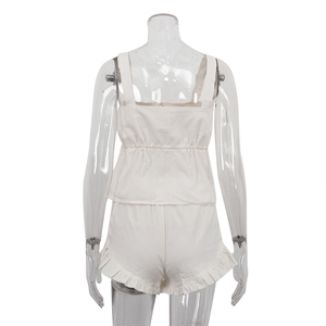 Canottiera corta con lacci <span class=keywords><strong>Beige</strong></span> con coulisse e Hot Pants con elastico in vita in cotone cotone estivo 2 pezzi Set Shorts <span class=keywords><strong>donna</strong></span> - Product Image 5
