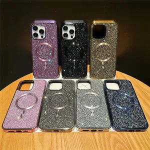 Funda con Brillantina y Pedrería Electrochapada para <span class=keywords><strong>iPhone</strong></span> 15 <span class=keywords><strong>11</strong></span> 12 13 14 Pro Max Plus, Carga Inalámbrica Magnética, CHAOYIDIAN - Product Image 3