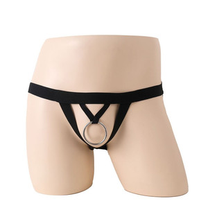 Tanga Sexy para Hombre, Color Negro, Elástica, con Aberturas y Anillo, Estimulación para Adultos, Otoño 2023, Ocasión Especial - Product Image 1