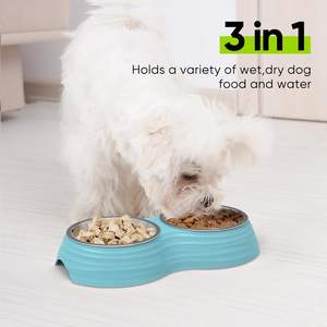 Juego de Platos para Perro de Acero Inoxidable, Plato Doble para Comida y Agua, Antideslizante, para Perros Medianos - Product Image 1