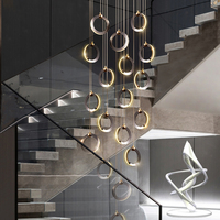 Lampe suspendue LED de luxe moderne noir perle avec hauteur réglable pour hôtels pour application de lustre d'escalier de hauts plafonds
