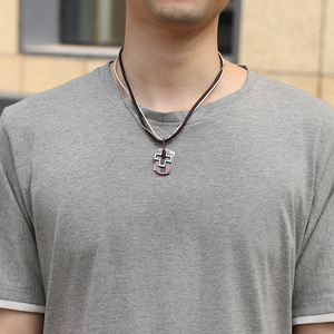 새로운 소가죽 목걸이 끈 레트로 개성 가죽 십자가 펜던트 쥬얼리 남성용 삼중 목걸이 - Product Image 3