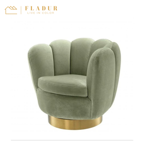 Blush <strong>Scalloped</strong> Swivel Modern Gold Base Armchair Velvet Single Sofa <strong>Chair</strong> for Living Room Club Bedroom - Product Image 3