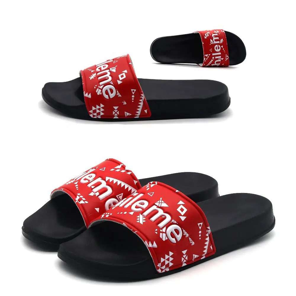 PU PVC sandal jepit kustom desainer pria sandal uniseks, sandal selop kustom karet mewah alas kaki pria dengan logo