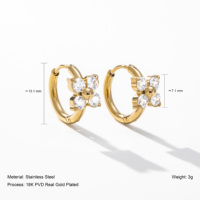 YF8297 INS - Aretes Minimalistas de Acero Inoxidable Chapado en Oro de 18K con Circonita Brillante en Forma de Flor de Cuatro Pétalos, Resistentes al Agua, para Mujer, Regalo