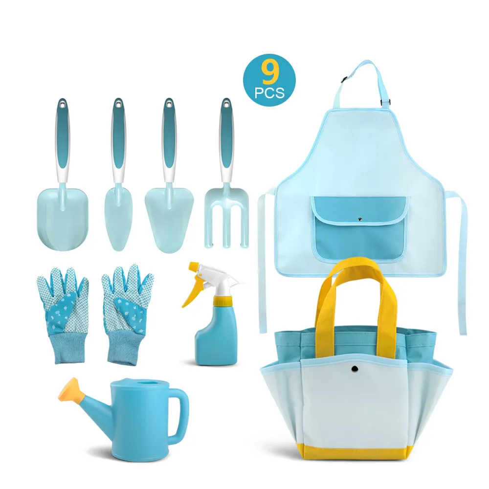 Aangepaste 6Pcs Kids Tuingereedschap Kit Set Met Tuin Tote Handtas Gieter Schop Hark Vork Alle In een Set