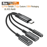 Adaptateur double auxiliaire 3-en-1 Type-C 3,5 mm 10W avec logo personnalisé, sortie DC 5V 2A, HIFI Musique & Appels, OEM pour FBA Marque Privée