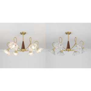 Lámpara de Araña Nórdica de Mediados de Siglo, para Sala de Estar o Comedor, de Latón, Vidrio y Nogal, LED, de Alta Calidad, Nuevo Diseño, Ercole - Product Image 6