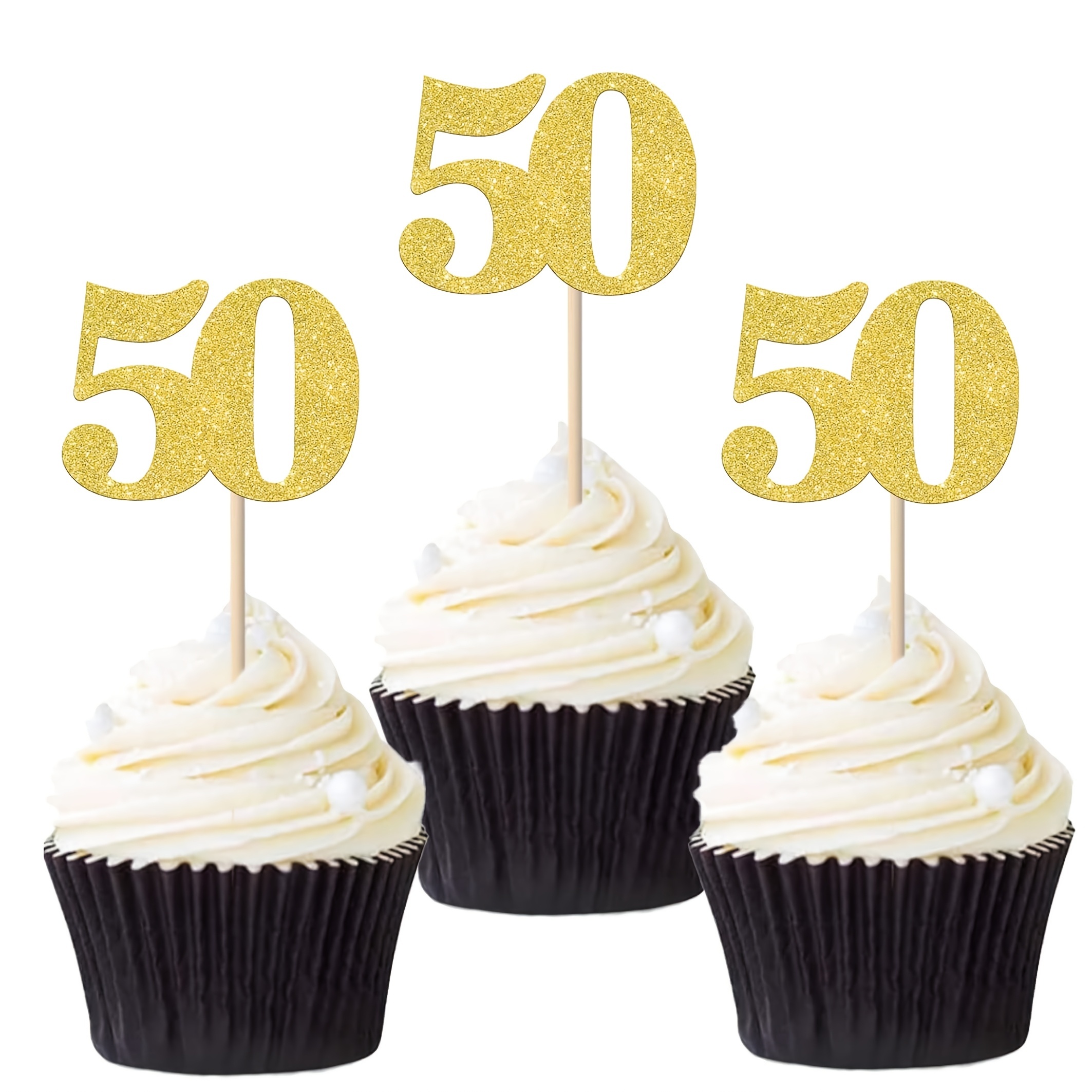 6 Piezas Cake Topper Acrílico Bodas De Oro 50 Aniversario - Decoración Pastel Dorado