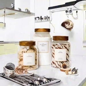 Coperchio in legno di Acacia vetro grande barattolo per microonde contenitore di conservazione della cucina <span class=keywords><strong>Set</strong></span> per la conservazione della farina di grano per le occasioni di matrimonio - Product Image 2