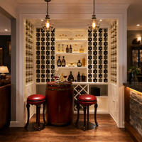 Moderno Mueble Exhibidor de Vino Personalizado con Iluminación LED, Construcción de Madera Sólida para Cocina, Sala de Estar, Comedor y Uso en Hoteles