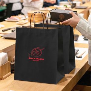 Sac en papier kraft japonais personnalisé, jetable, écologique, biodégradable, recyclable, avec poignées torsadées pour la vente à emporter en restaurant - Product Image 6