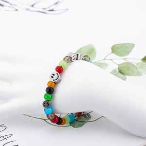 Colorful Glass Bead <b>Titanium</b> Steel Smiley Face Bracelet Unisex Fashion Jewelry - Product Image 3