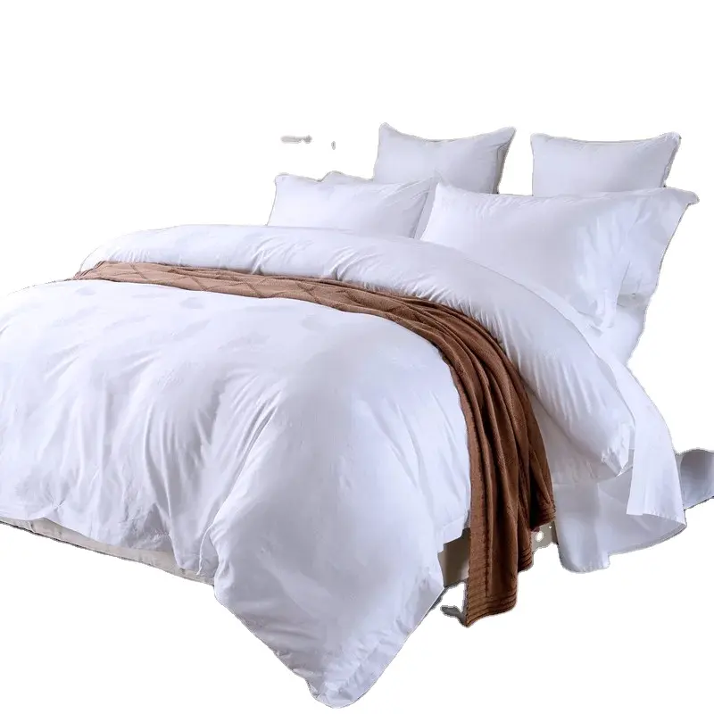 Juego de ropa de cama Fundas de almohada de algodón 100% Ropa de cama de hotel Juego de sábanas Tamaño personalizado Logo Blanco Calidad Tejido Simple 40 Sólido