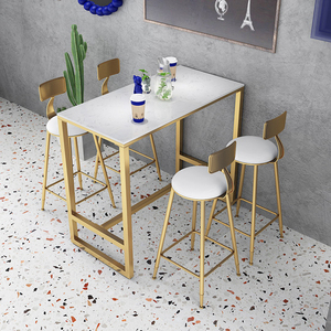<span class=keywords><strong>Table</strong></span> nordique moderne de luxe carrée en marbre pied haut barre en fer doré pour petits espaces-entrée salon cave à vin maison événement - Product Image 2