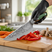 Couteau Gyuto artisanal de qualité supérieure, lame en acier trempé, manche en bois de Pakka vert forêt, manche intégral, étui en cuir, pour droitier, idéal pour les repas à la maison