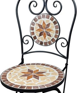 Muebles de jardín de <span class=keywords><strong>metal</strong></span> de estilo antiguo, venta al por mayor, conjunto de bistró de mosaico con mesa y sillas para decoración del hogar - Product Image 3