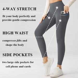 Custom Logo Women High Waist Yoga <b>Leggings</b> <b>with</b> <b>Pockets</b> Squat Proof <b>Workout</b> Gym Tights OEM ODM 4 Way Stretch - Product Image 6