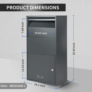 Waterproof Galvanized Steel Lockable Parcel <b>Drop</b> <b>Box</b> Outdoor Curbside Secure Mailbox Large Storage for Home Apartment Office - Product Image 2