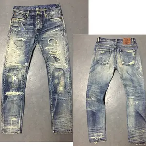 Lotfeel celana Jin Pria nama merek terbaru celana jeans jeans robek celana denim selvedge