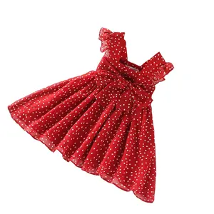 Vestido de verão infantil com bolinhas para bebês meninas, vestido casual com babado e cintura, design mais recente